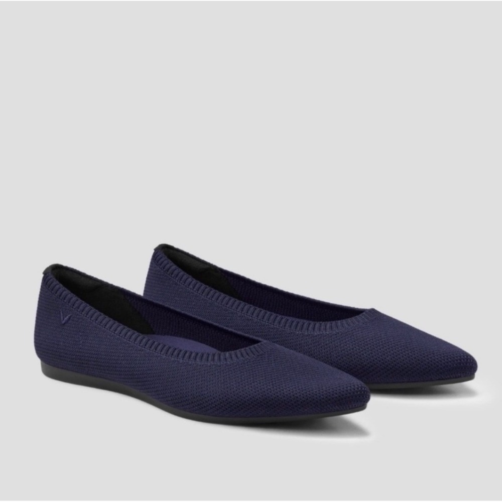 Vivaia Pointed Toe Ballet Flats Navy Blue Knit Washable Comfort - 37 / 6.5